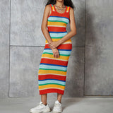 Woloong Knitted Color Block Slim Fit Sleeveless Maxi Dress