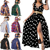 Woloong Effortless Commuting with a Seductive High Slit Chic Floral Maxi Dress