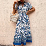 Woloong New Blue Floral Print Slimming Maxi Dress
