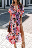 Woloong Sensual High-Waisted Fashion Floral Slit Maxi Dress