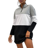 Woloong Fashionable Long Sleeve Color-Block Women's Hoodie Dress
