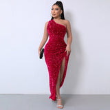 Woloong Fashionable Sequin Sleeveless Split Maxi Dress