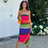 Woloong Colorful and Sexy Off-Shoulder Asymmetrical Street-Style Midi Dress