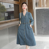 Woloong Vintage High-Waisted Slimming Denim Dress