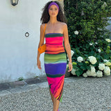 Woloong Colorful and Sexy Off-Shoulder Asymmetrical Street-Style Midi Dress