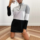 Woloong Fashionable Long Sleeve Color-Block Women's Hoodie Dress