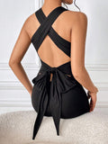 Woloong Sultry Backless Strappy Bodycon Halter Neck Dress
