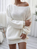 Woloong Casual Off-Shoulder Lantern Sleeve Knit Sweater Dress