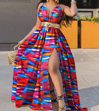 Woloong Effortless Commuting with a Seductive High Slit Chic Floral Maxi Dress