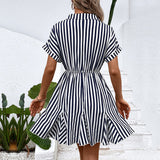 Woloong New Fashion Collared Striped Shirt Dress