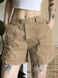 Women Cargo Shorts Y2k Clothing Baggy Straight Cargo Pants Vintage 90s High Waist Casual Tooling Safari Style Shorts Streetwear