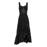 Embroidery Hollow Out Printing Dresses For Women Square Collar Sleeveless High Waist Irregular Hem A Line Midi Dress Female