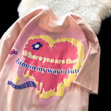 Summer Korean Lovers Hip Hop Letters Funny Print T Shirts Cartoon Kawaii Clothes Summer Large 2XL Mujer Harajuku Teens Tops