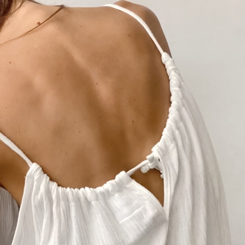 Cotton Night Dress Women Sexy Spaghetti Strap Nightwear White Loose Long Woman Dresses Split Autumn Pajamas Solid