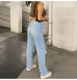 Woloong Womens Loose Fit Jeans  Ripped Wide Leg For Women High Waist Blue Wash Casual Cotton Denim Trousers Summer Baggy Jean Pants