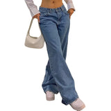 Woloong Jeans women low-rise fashion retro straight pants loose street style denim pants with simple wide leg women baggy mop pants
