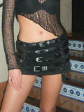 Punk Style Mini Skirt with PU Belts Y2k Gothic Low Rise Hot Sexy Super Short Skirt Streetwear 2000s Women's Outfits Chic
