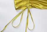 woloong Lace Up Drawstring Ruched Sleeveless Satin Mini Dress Summer Solid Bodycon Sexy Streetwear Party Club Elegant