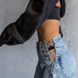 woloong Cotton Bandage Cut Out Sexy Y2K Jeans Autumn Winter Women Fashion Streetwear Outfits Denim Pants Trousers