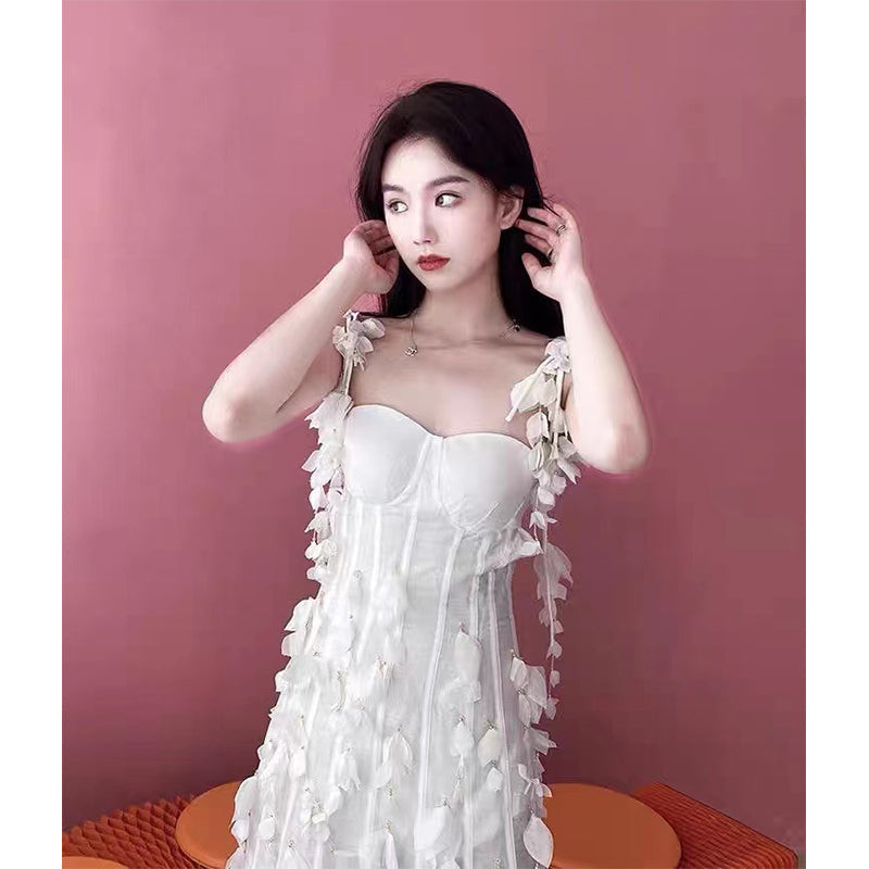Woloong Party Dresses White Pretty Elegant Mermaid Prom Spaghetti Strap Sleeveless 3D Appliques Women Cocktail Night Gowns Custom Made