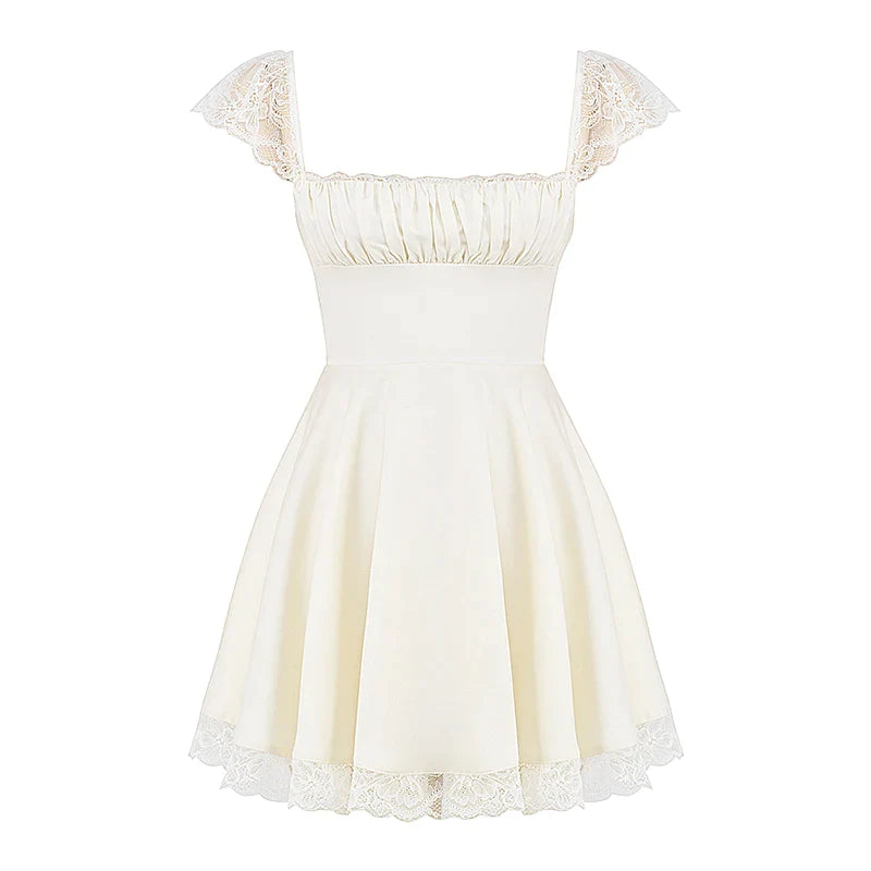 Autumn Lace Basic Mini Sexy Dress Women Spaghetti Strap Party Backless Slim Dresses Shirring Vestidos Elegant