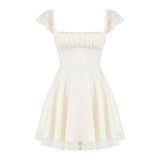 Autumn Lace Basic Mini Sexy Dress Women Spaghetti Strap Party Backless Slim Dresses Shirring Vestidos Elegant