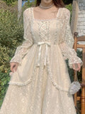 French Vintage Dress Women Summer Long Sleeve Elegant Party Midi Dress Female Casual Retro One Piece Dress Korean Casual