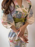 Spring Japan Style Elegant Floral Midi Dress Women Vintage Chic Bodycon Party Birthday Vestidos Female Fashion One Pieces Robe