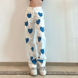 Fashion love printed color  pants jeans contrast high waist straight leg jeans casual pants woman