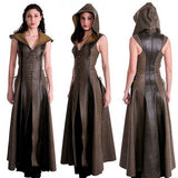 Medieval Retro Women Dress Halloween Carnival Cosplay Costume Hooded Lunch Break Vintage Long Leather Witch Skirt Summer New