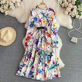 Women's Elegant Long Sleeve Floral Shirt Dress Spring Autumn Single Breasted Long Dress Lady Streetwear Holiday