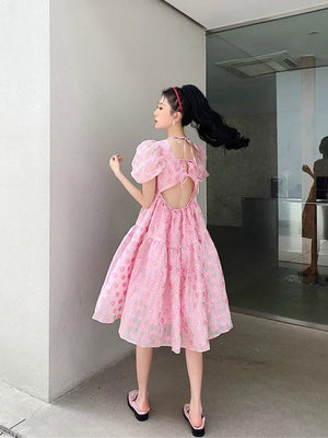 Summer Pink Elegant Sweet Dress Women Kawaii Casual Korean Princess Dress Female Princess Beach Fairy Dress