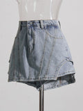 Woloong Irregular Hem Shorts For Women High Waist Pathchwork Button Loose Casual Denim Short Pants Female Fashion Clothing