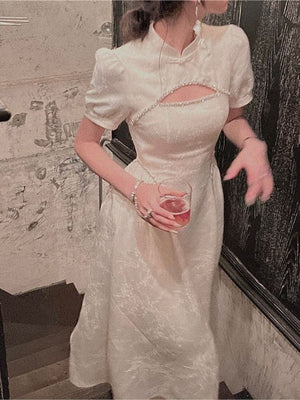 Formal Dress Women Elegant Chinese Summer Puff Sleeve Evening Party Vestido Vintage Female Clothes Sexy Backless Dresses