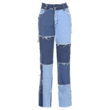 Stitching pants High waist color sweet light mature straight leg jeans summer women  slim slim summer youth sunshine