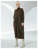 Women Autumn Fall Winter Large Size Loose Knitted Warm Maxi Wool Swater Dress.