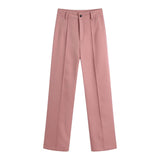 Woloong High Waisted Casual White Trousers Women Brown Stright Pants Office Lady Korean Style Women Pantalones De Mujer