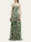 Casual Long Dress For Women Halter Sleeveless High Waist Hit Color Patchwork Print Slim Dresses Female Summer Clothing Style