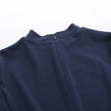 Women Elegant Dark Blue Commuting Mini Dress  Autumn Sexy Pocket Long Sleeve Bodycon Dresses Lady Chic Party Club Robe