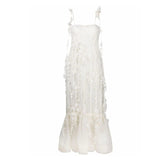 Party Dresses White Pretty Elegant Mermaid Prom Spaghetti Strap Sleeveless 3D Flowers With Chest Pad Appliques Women Dress Made