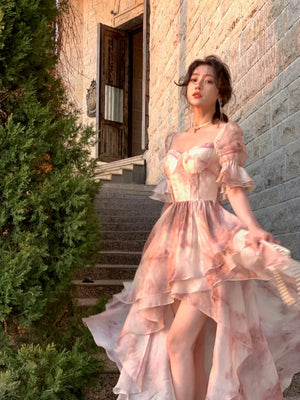 Summer Chiffon Fairy Princess Puff Sleeve Long-sleeved Dress Vintage Temperament Birthday Princess Long Dress Long Sweet Fairy