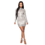 Sexy Sequin Women Party Dresses Fall Long Sleeve Round Collar Mini Dress Female Elegant Club Evening Vestido Wholesale
