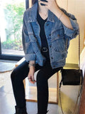 Woloong Denim Jacket Women Vintage Turn Down Collar Long Sleeve Korean Fashion Jeans Jackets Chic Oversized Casual Coats