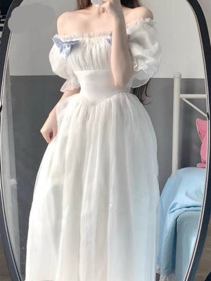 France Fairy Sweet Dress Women Vintage Evening Party Midi Dresses Casual Designer Chic Princess Retro White Dress