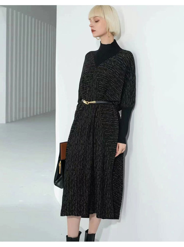 Women Autumn Fall Winter Large Size Loose Knitted Warm Maxi Wool Swater Dress.