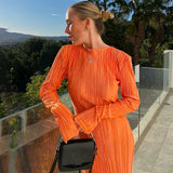 Women Fashion Long Sleeve Streetwear Bodycon Orange Midi Dress  Autumn Clothes Wholesale Items For Business