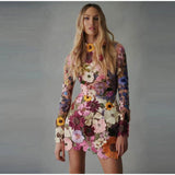 Flower Embroidery Women's Dress Sexy Hip Package Long Sleeve Bodycon Female Dresses  Spring Summer Elegant Mini Vestidos