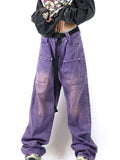 Woloong Purple Denim Trousers Alt Clothes Y2K Streetwear Harajuku High Waist Wide Leg Pants Women Men Vintage Pockets Baggy Cargo Jeans