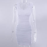 Women'S Wear  Solid Color Dress Spandex Mesh White Dresses Pleated Ight Suspender Sexy Fishbone Zipper Dress Summer