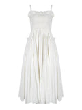 Elegant Ruffle Dress For Women Spaghetti Strap Hollow Out Backless High Waist Puff Dresses Female